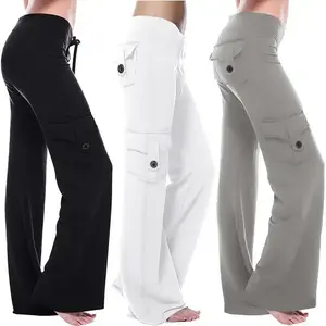 PlusSizeWomen'sHighWaistCargoYogaPants-WideLeg,BootcutFlarewithMultiPocketsforLounge&Yoga