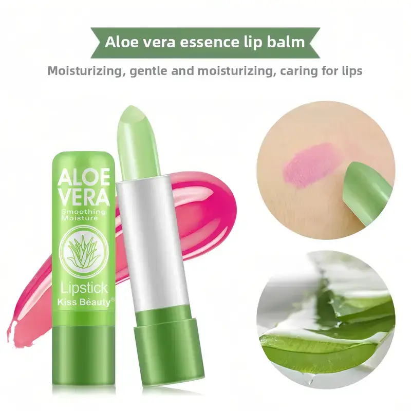 2pcs Aloe Vera Color-Changing Lipstick - Natural Extract Lip Product, Moisturizing, Waterproof, Transfer-Proof, Safe for Sensitive Skin, Lock in Moisture, for Dry Lips, Everyday Glam, Daily Use, Hydrate, Pregnant Women, Color Changing Lipstick & Lip Gloss