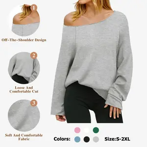 Off the Shoulder Sweatshirts Wide NecklinePullovers Long Sleeve Y2k Trendy Loose Fit Tunic Tops