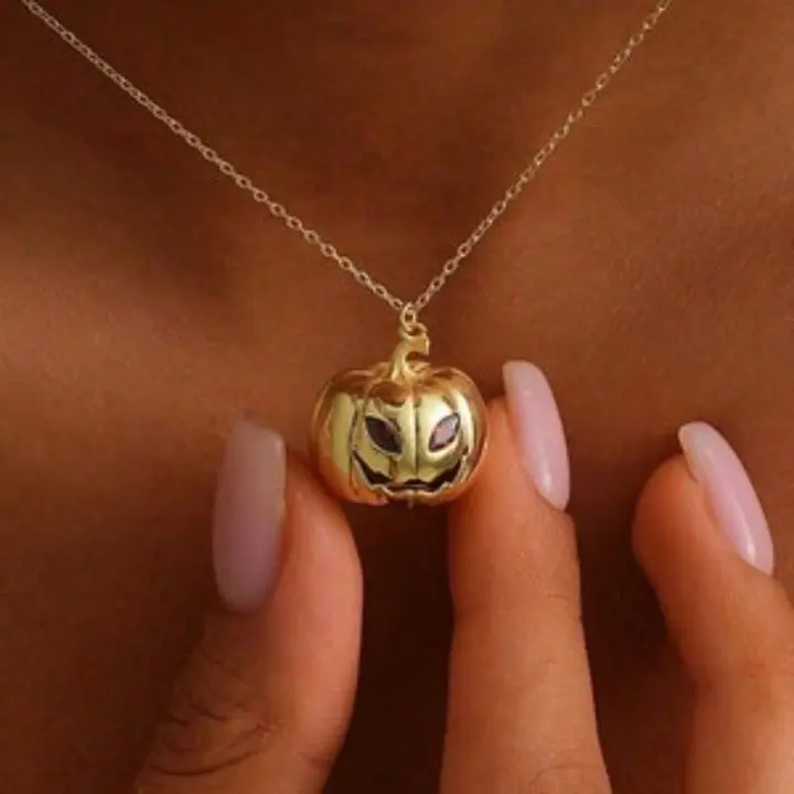 Pumpkin Necklace, Birthstone Necklace, Halloween Gifts Necklace, Spooky Jewelry, 3D Pumpkin Necklace, XW240
