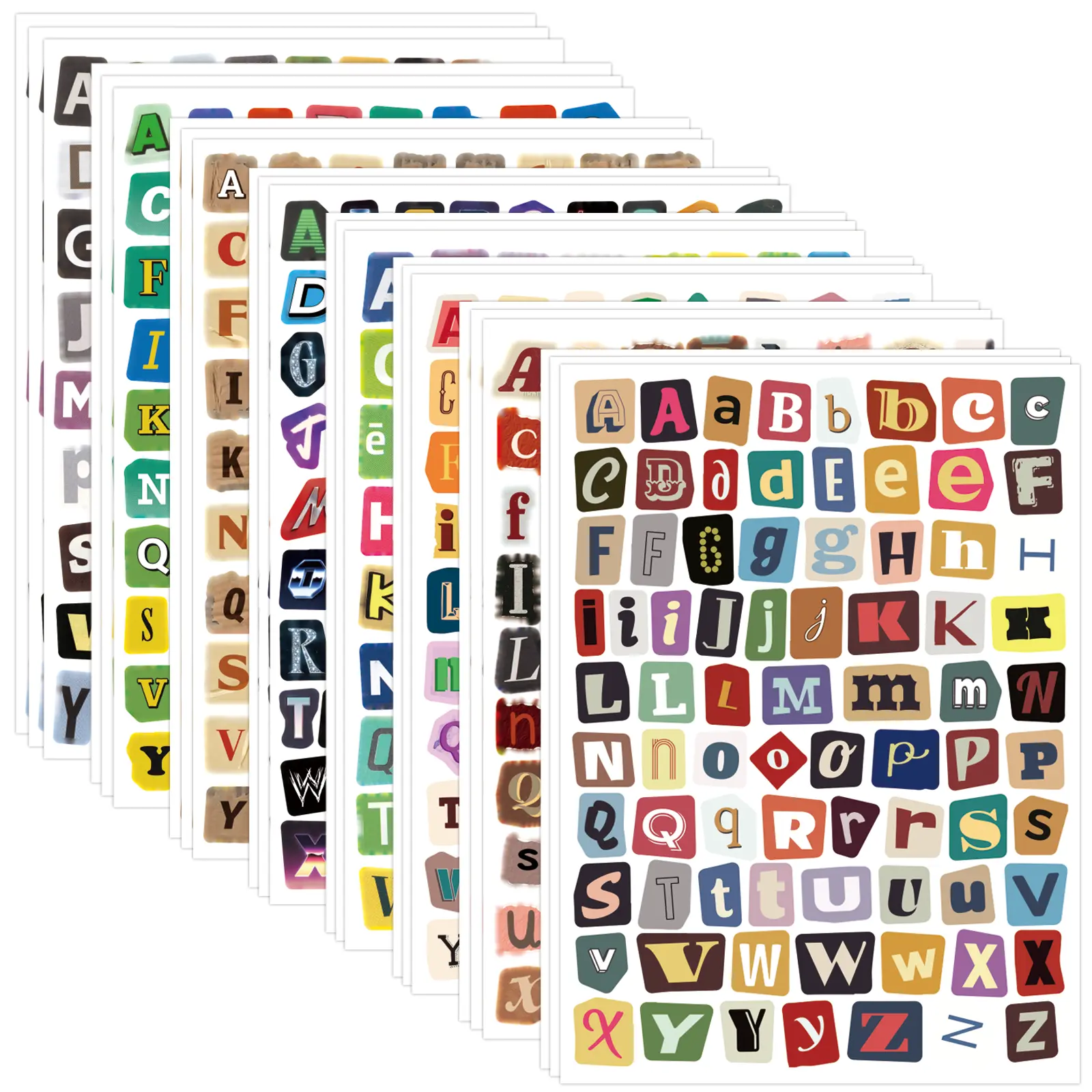 24-Sheet Flat Letter Stickers Set - Colorful Peel-and-Stick Crafting Stickers with Playful Fonts for Scrapbooking, Journaling, DIY Projects