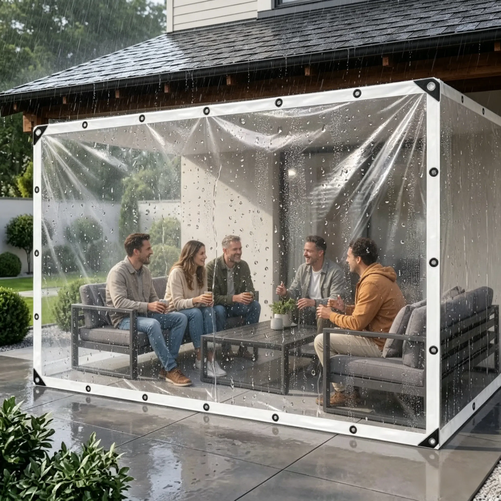 Multi-functional heavy-duty transparent waterproof fabric, household waterproof fabric, with reinforced rivets for fixing holes, durable windproof and dustproof cover, suitable for gardens and camping vehicles
