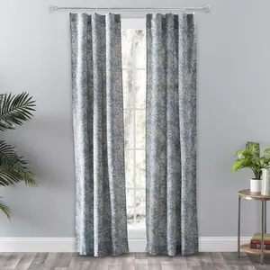 Ellis Curtain Lexington Leaf Pattern on Colored Ground Curtain Pair with Ties 56" x 84'' Blue