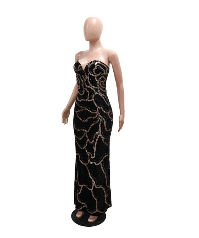 Royal Beaded Strapless Maxi Gown – Black, Emerald & Burgundy