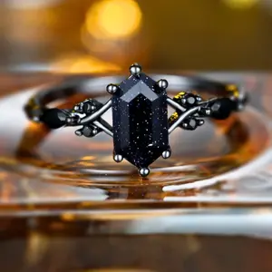 Vintage Cluster Gold Ring with Hexagonal Cubic Zirconia Stone Vintage Cluster Gold Ring with Hexagonal Cubic Zirconia Stone