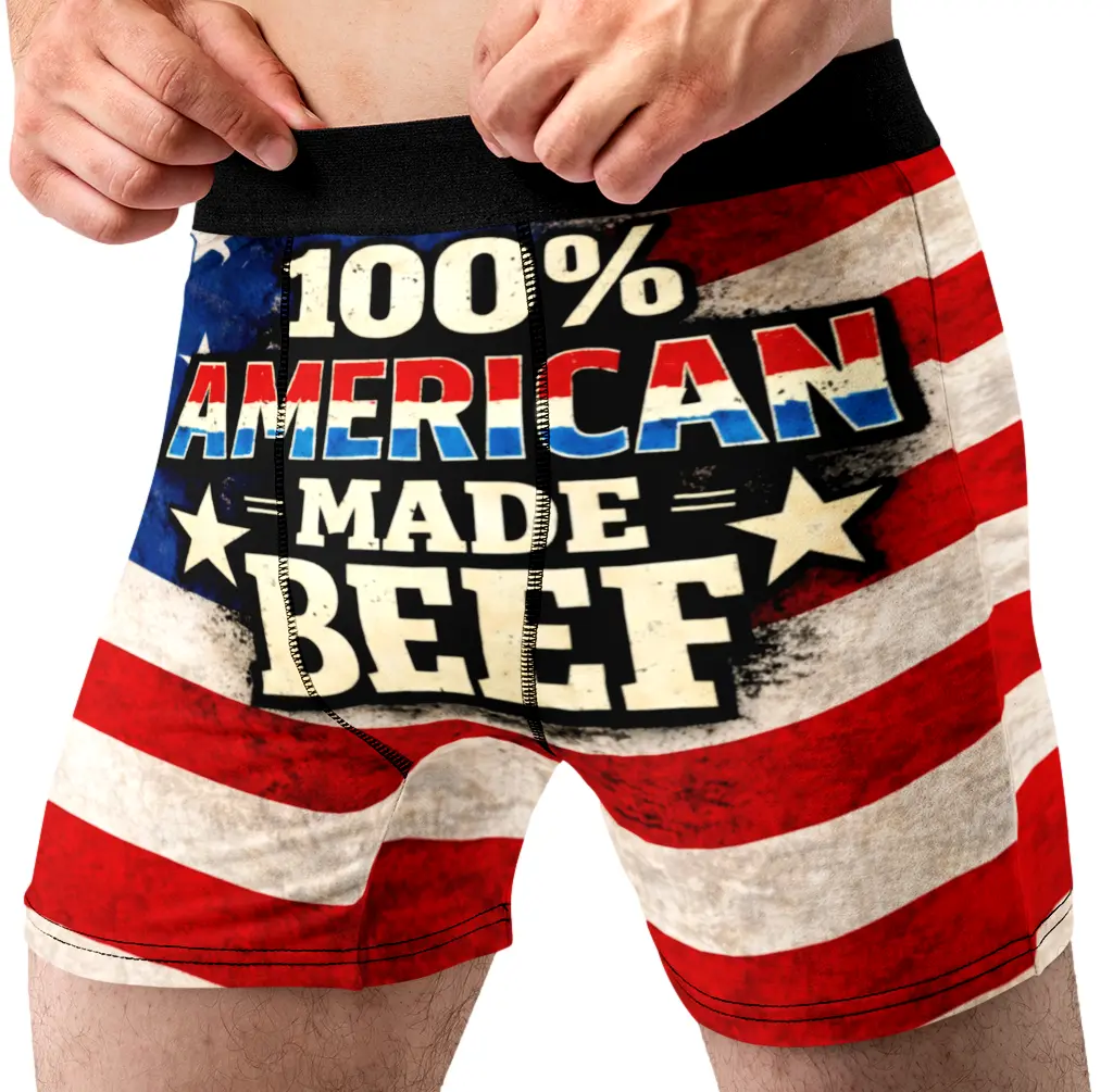 100% American Made Beef Funny Men's Boxer Briefs Novelty Underwear