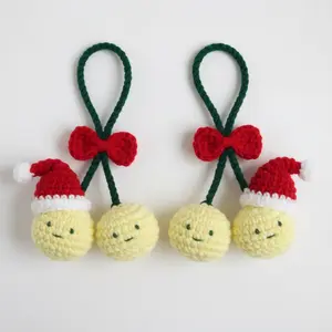 Handmade Christmas Version Crochet Smiski Cherry Hanging Decor - Handmade, Unique Cross Design, Perfect for Bags, Keys, or Gifts