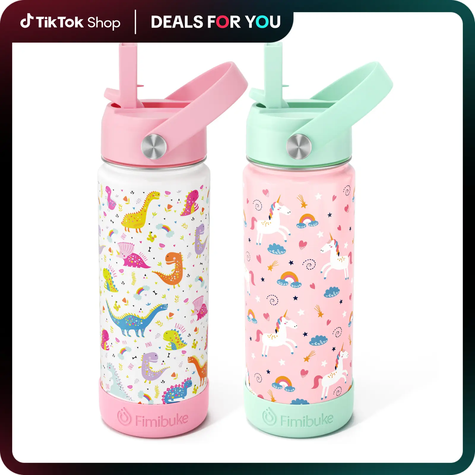 Fimibuke Insulated Water Bottle - BPA-FREE 18/8 Stainless Steel Cup with Straw Travel Tumbler Double Wall Vacuum Leak Proof Water Bottle for School Bo