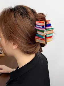 Colorblock Book Design Hair Claw, Super Cute Clips, Cute Creative Hair Accessories for Women & Girls, Creative Stationery Hair Claw, Fashion Hair Accessories for Daily Wear, Hairpins