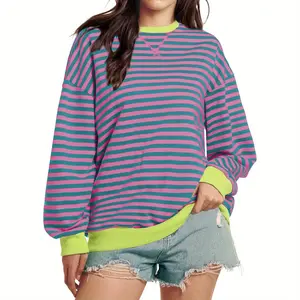Women Striped Oversized Sweatshirt Long Sleeve Crewneck Shirt Fall Fashion 2026 Pullover Top Preppy Y2K Clothes