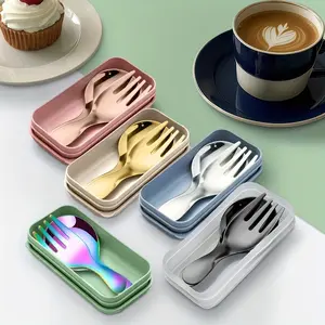 3-Pack Portable Cutlery Set with Case Stainless Steel Mini Fork Spoon Short Handle Round Tip for Coffee Tea Dessert Outdoor Camping Travel Food Grade Utensils Multiple Colors