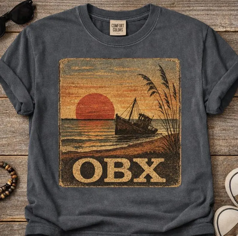 Vintage OBX Style Comfort Colors Shirt, North Carolina Shirt, Beach Shirt, Side Shirt, Beach Shirt, Gift for Her, Gift for Him, Adventure Awaits, Holiday Shirt Volente boutique