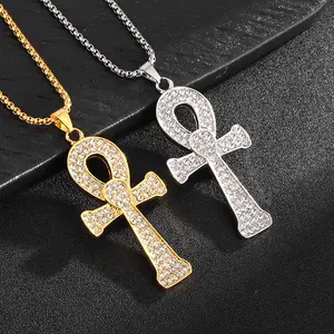 Exquisite Shining Zircon Ancient Egyptian Ankh Cross Pendant Ankh Necklace Men Women Talisman of Life Jewelry Gift