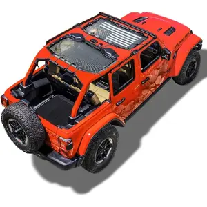 Mesh Shade Top, Roof Sunshade Cover For 2018-2023 Jeep Wrangler JL,JLU,4XE 4 Door, UV Protection & Heat Reduction for Enhanced Comfort on The Road, Durable Polyester, American Flag, Black