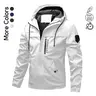 Men's Lightweight Hooded Windbreaker Jacket - Casual Outdoor Fashion Coat with Utility Pockets & Sleeve Patch Beige Long Sleeve