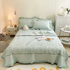 Elegant Embroidered Summer Quilt, Soft Breathable Polyester Fabric, Modern Style Bedding, Stitched Bedspread, Lightweight Quilts