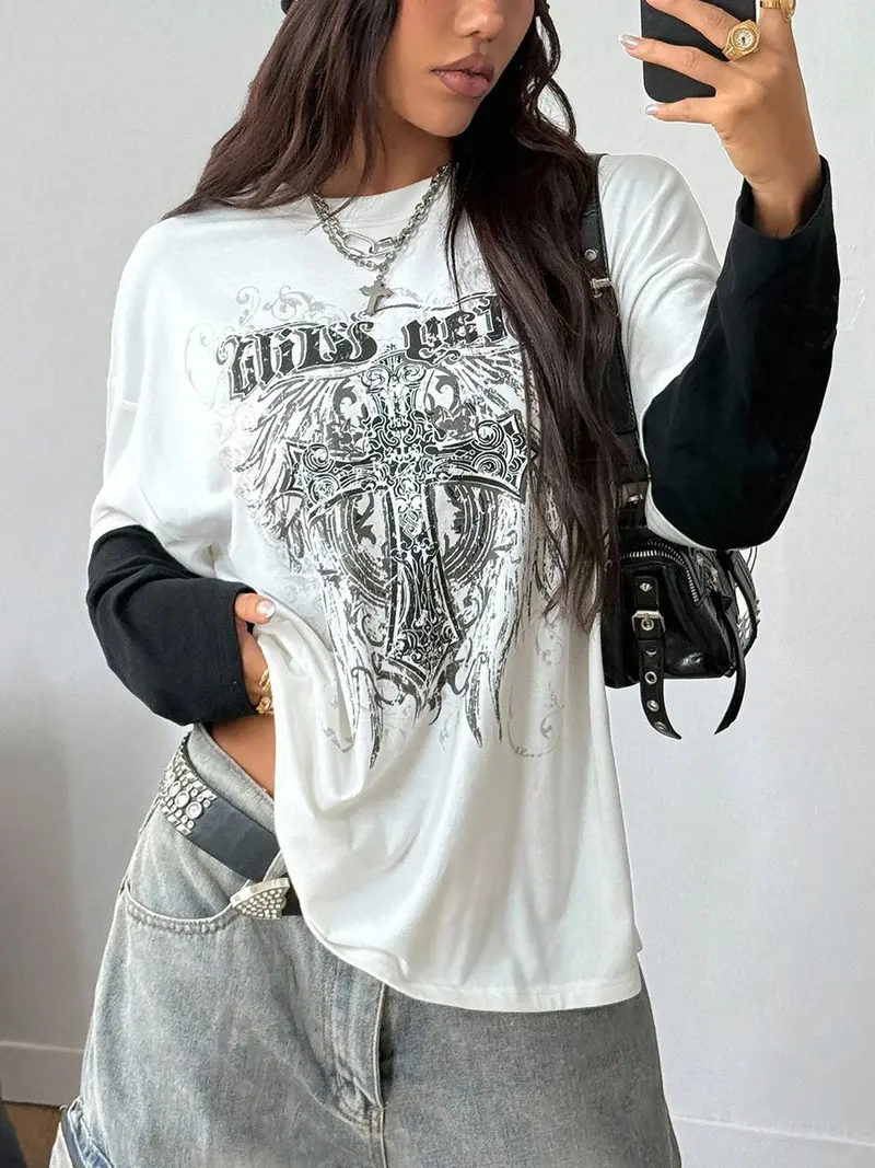 t shirt over long sleeve 2000s - TikTok Shop