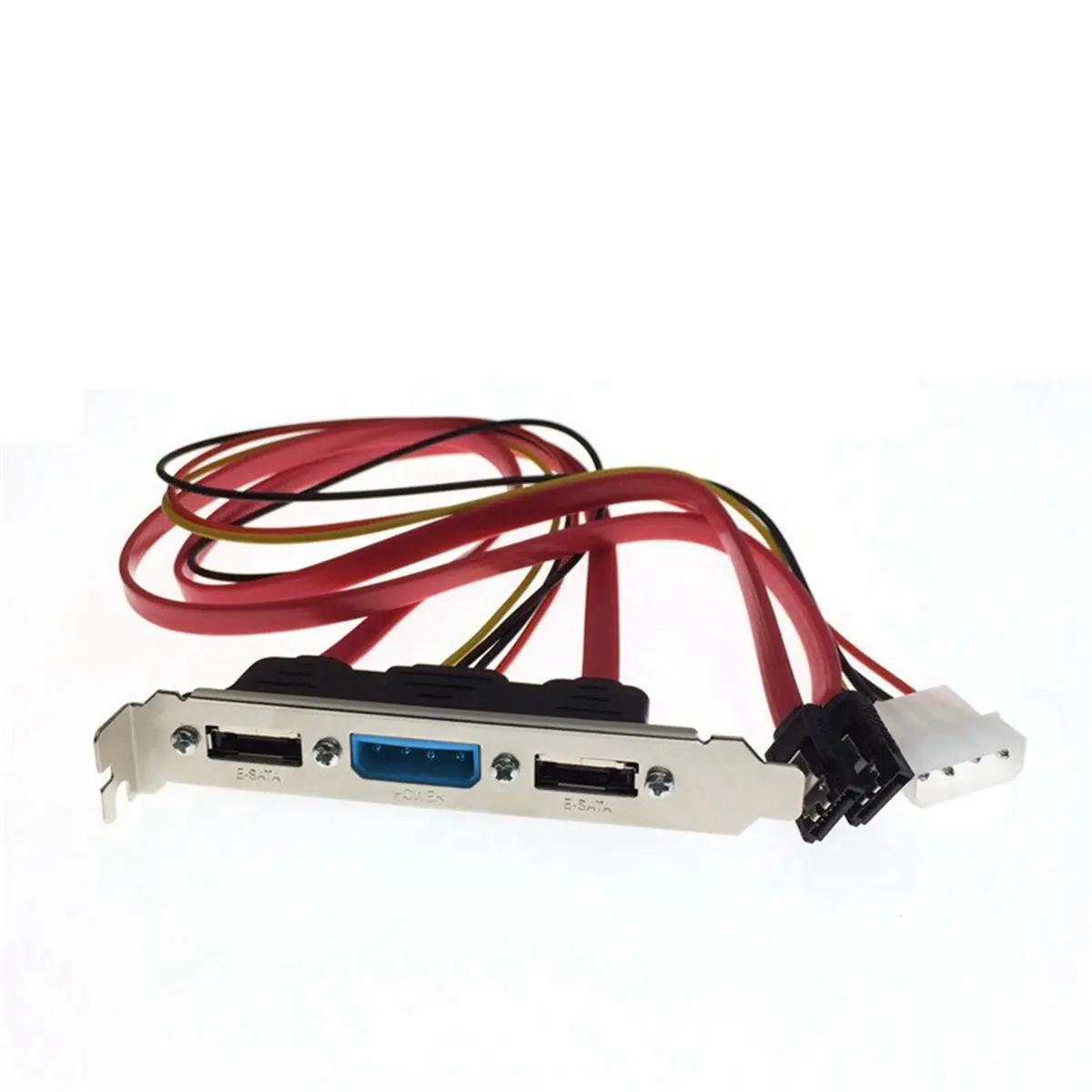 Metal and Plastic SATA to eSATA Conversion Cable with Full-Height PCI Bracket Slot, Dual Ports, and 4-Pin IDE Power for External Hard Drives, Data Transfer, 4 Pin Ide Power Pci Bracket Slot Cable, 4-Pin Ide Molex Power
