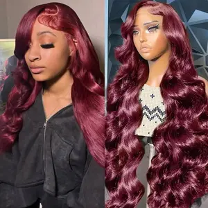 30 Inch Burgundy Body Wave Wigs  13x6 99J HD Body Wave Lace Front Wigs  Pre Plucked Glueless Lace Front Wigs  for Women  Pre Plucked Body Wave HD Transparent Lace Frontal Wigs with Baby Hair for Women