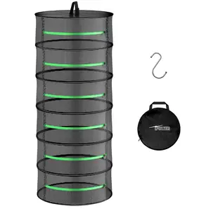 iPower 2ft 8-Layer Foldable Drying Rack with Zippers Reinforced Ring Design Hanging Mesh Net for Herbs Plants Flowers Fruits Includes Storage Bag & Hook - Laundry