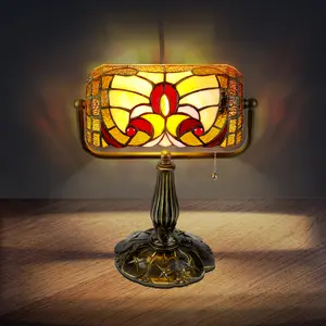 Baroque Tiffany Style Banker's Lamp Handmade Stained Glass for Wealth & Abundance Includes Bulb Elegant Design with Rich Color Palette