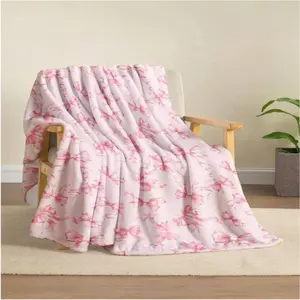 Bowknot Pattern Blanket, Soft Flannel Warm Throw Blanket, Air-conditioned Room Blanket, Warm Nap Blanket for Home Office Travel