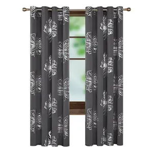 Deconovo Flower Foil Printed Blackout Curtains – 2 Panels, Thermal Insulated Room Darkening Curtains with Grommet Top for Bedroom