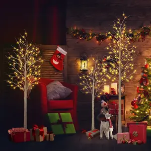 VERINATURAL 3-Pack LED Birch Trees 4FT 6FT 8FT Pre-Lit Christmas Decor Set with Warm White Lights for Indoor Outdoor Holiday Decor and Wedding Centerpieces perfect housewarming led  tree