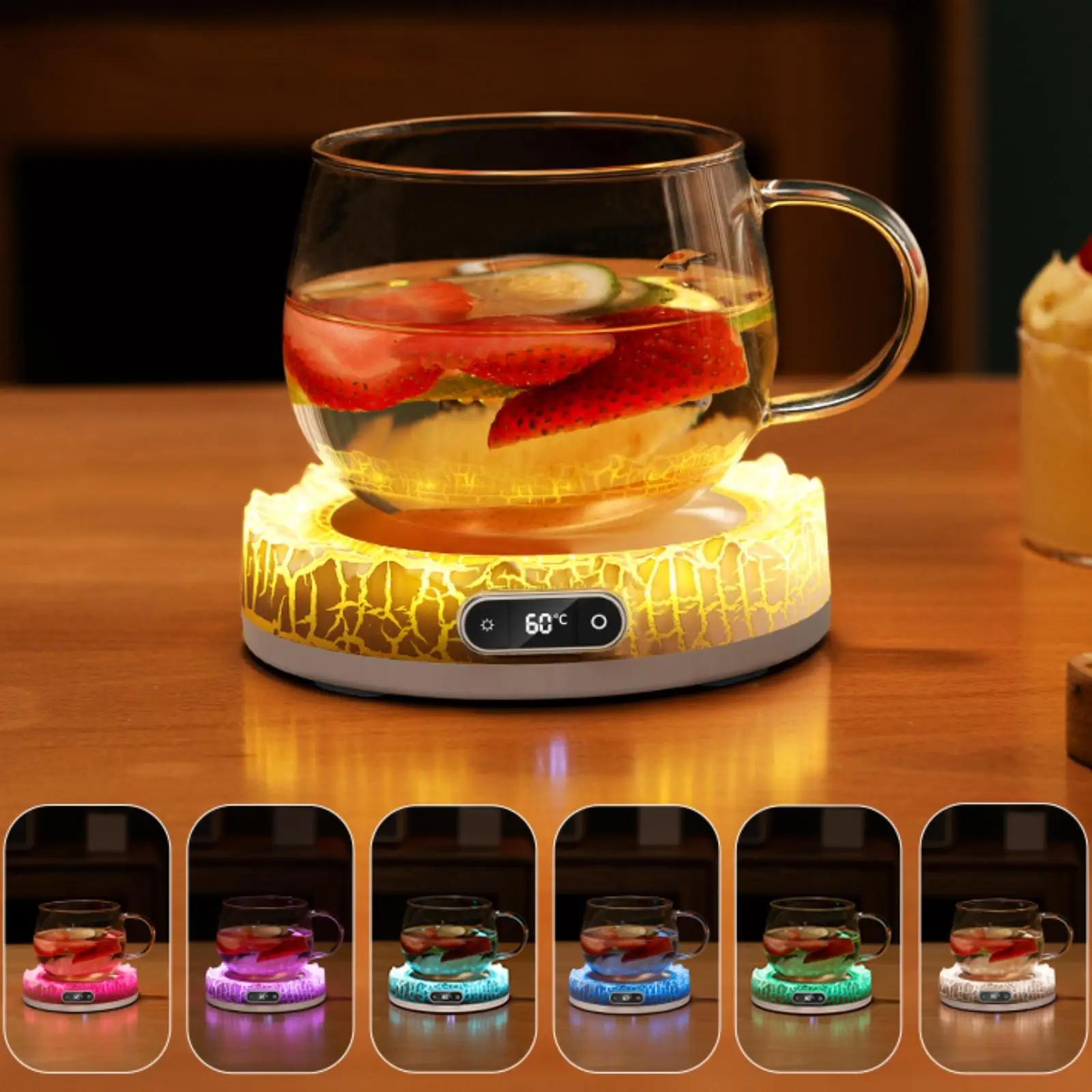 Coffee Mug Warmer, Smart Constant Warm Coasters with 4 Temperature Settings & 7 Colors Changing, Coffee Cup Heater, Suitable for Coffee, Milk, Tea, Wa
