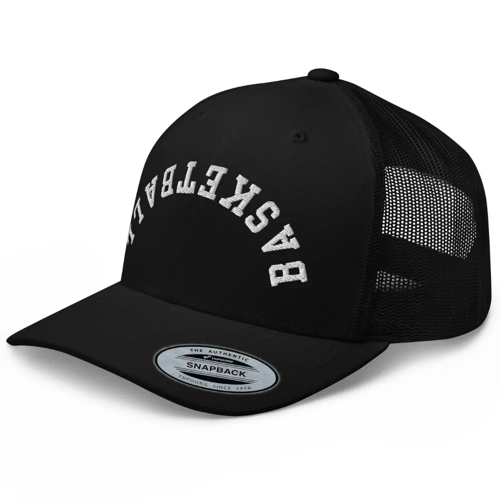 RIVEMUG NX Basketball Upside Down Embroidered Trucker Hat Curved Bill Mid Crown Snapback Cap