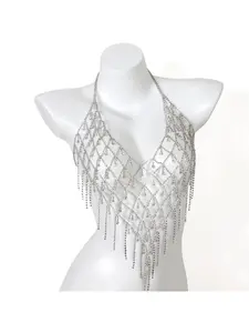 Luxurious, Heavy-Duty, Full-Rhinestone Sparkling Geometric Chest Chain – High-End, Fashionable, Retro-Inspired Western-Style Body Chain Accessory for Women, Maximalist Jewelry