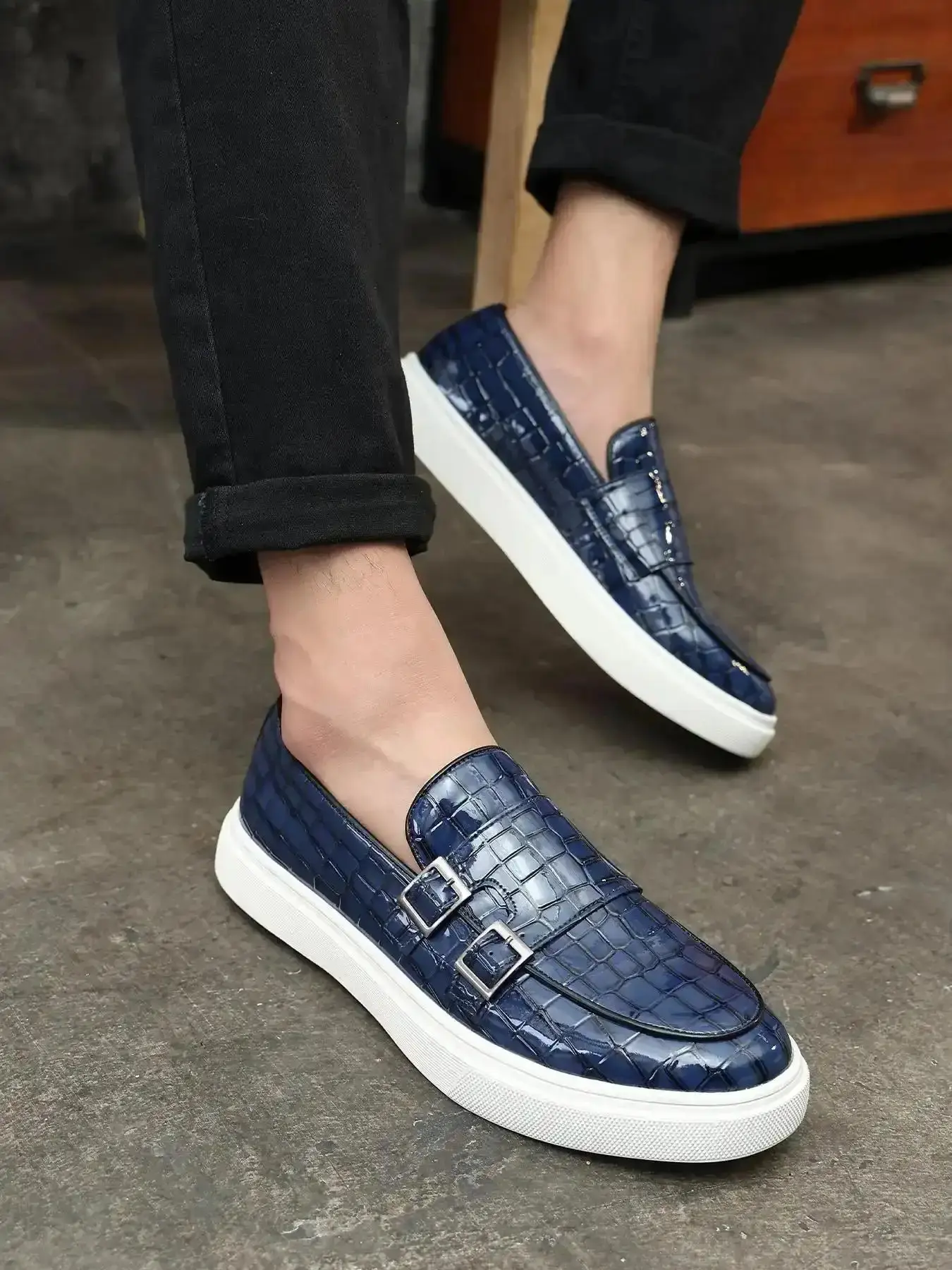Men's Fashionable Crocodile Embossed PU Leather Loafers, Casual Comfortable Breathable Flat Slip-on Shoes, Trendy All-match for Daily Wear, Durable, Essential, Multi Purpose, Stable, Foldable, Stretch Stylish Loafers