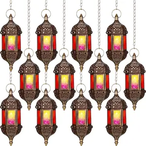12 count Hanging Moroccan Lantern Hexagon Decorative Moroccan Candle Lantern Holders Hanging Candle Holder Indoor Outdoor for Patio Weddings Christmas Decoration