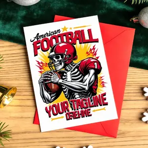 1pc American Football Skeleton themed greeting card envelope set, red envelope, blank paper that can be handwritten, suitable for holiday greetings, anniversaries, greetings, events, invitations, personalized gift scenes