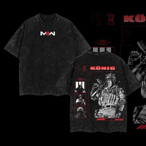 Konig COD Double Printed Oversize Lightweight Acid Washed Tee Game Graphic T-Shirt for Men Casual Day Wear Cotton Fabric - Jeans Vintage Gaming Retro Black Tee Oversized Heavyweight Cotton T-Shirts Love Menswear
