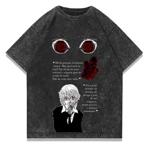 Vintage Distinned Hunter X Hunter T-Shirt, Oversized Kurapika Blood Eyes Graphic Tee, Retro Anime Streetwear