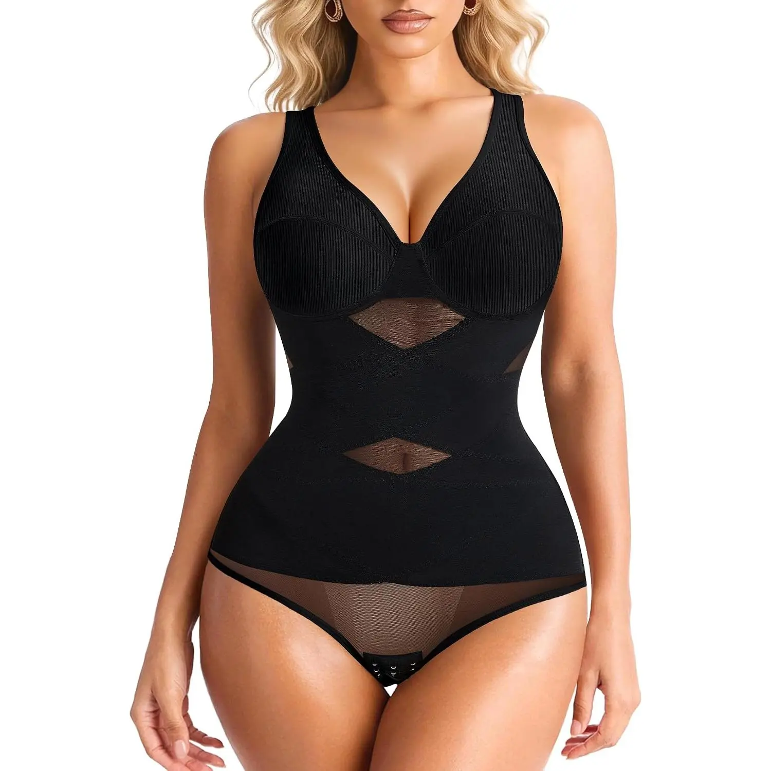 Nebility Shapewear Bodysuits for Women Tummy Control Body Shaper Faja V Neck Body Suits