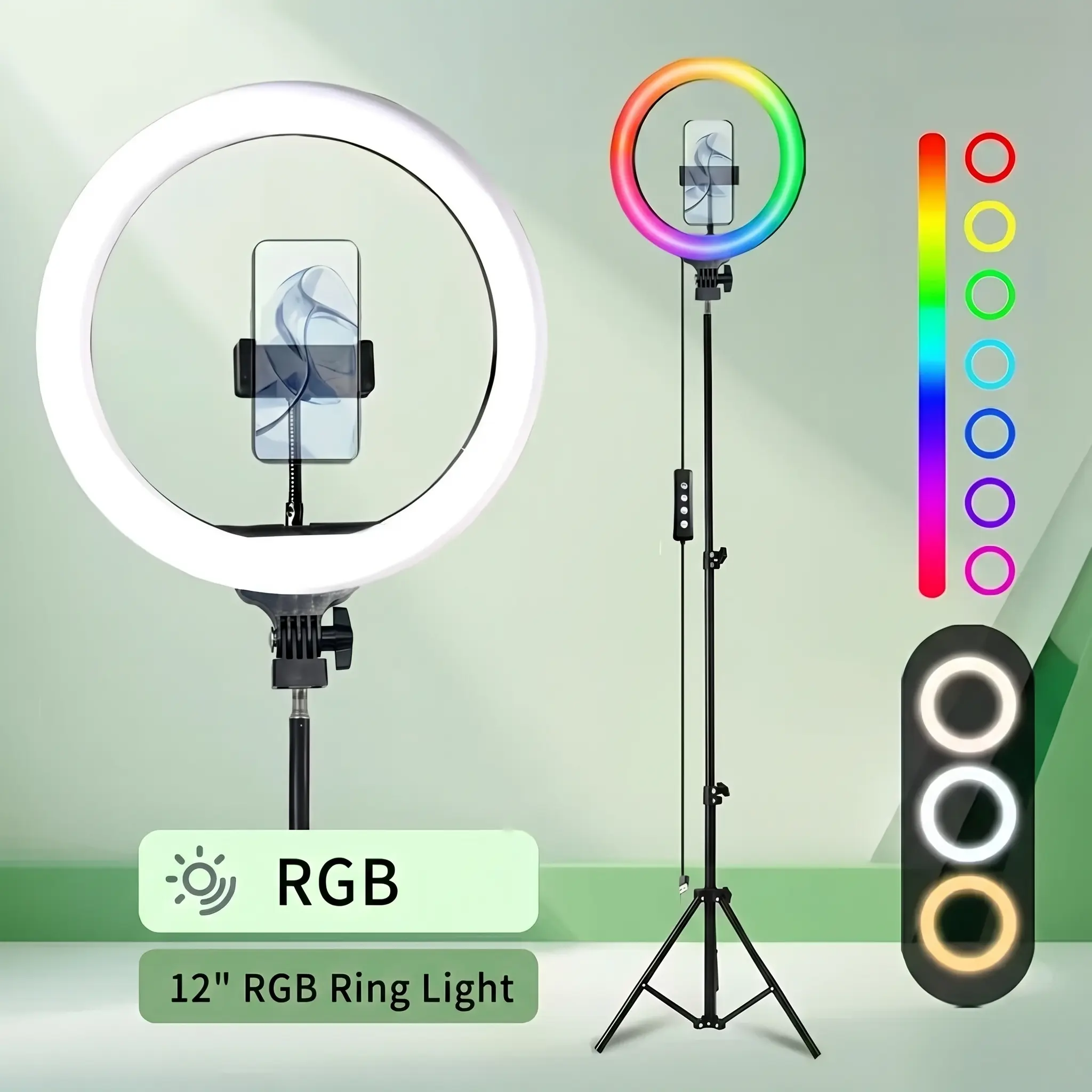12" Adjustable  LED Ring Light with 62" Extendable Stand, Video Light RGB Color Mode & 10 Brightness Levels, Perfect for Gaming, Lighting for Video Recording, Makeup, TikTok#SummerWins#Fathersdaygift