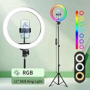 12" Adjustable  LED Ring Light with 62" Extendable Stand, Video Light RGB Color Mode & 10 Brightness Levels, Perfect for Gaming, Lighting for Video Recording, Makeup, TikTok#SummerWins#Fathersdaygift