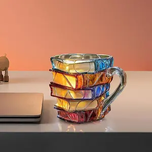 Painted Book Mug Novelty 3d Painted Books Coffee Mug Unique Colorful Resin Books Stack Coffee Cup Collection Gifts