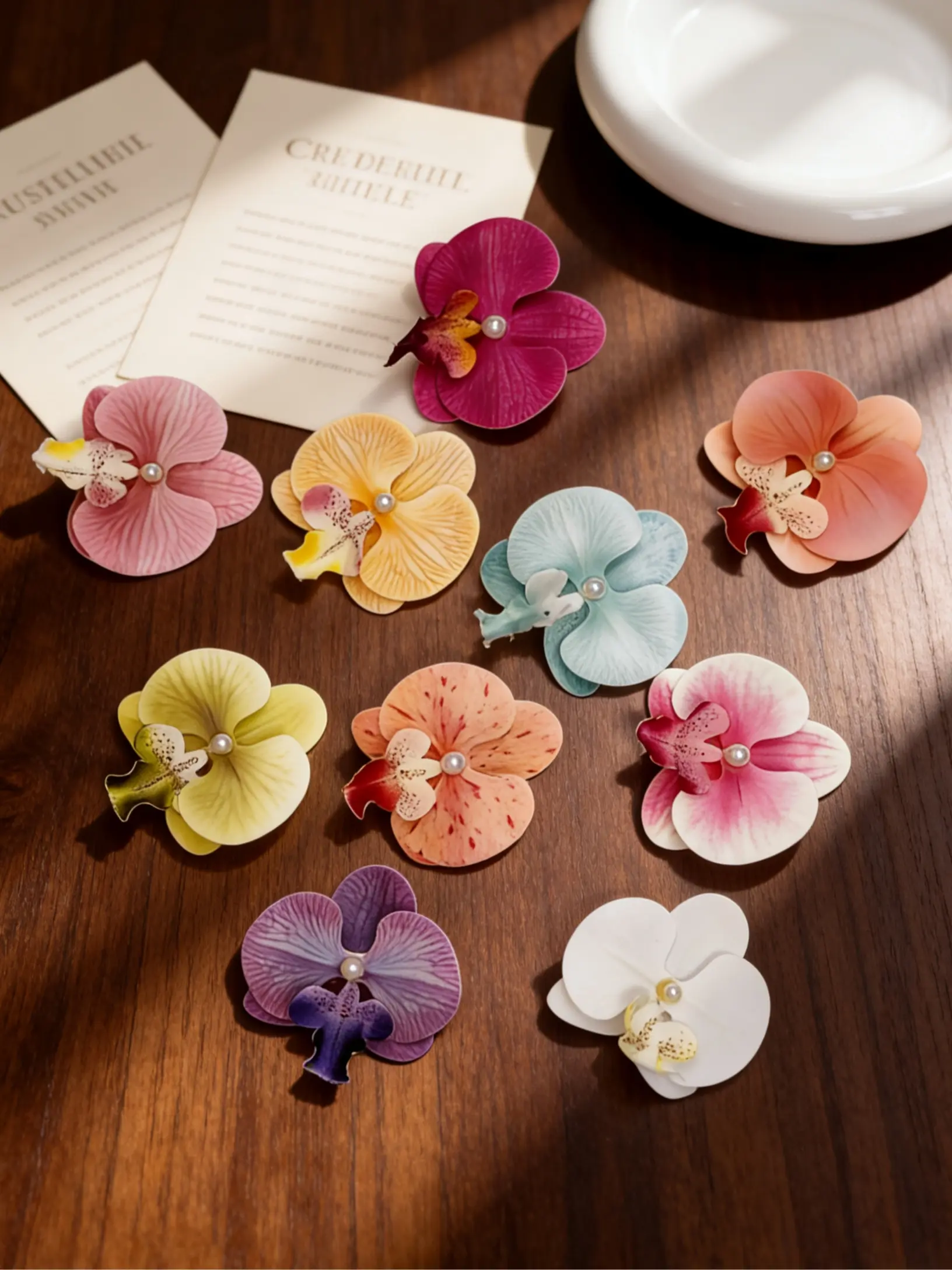 Sweet Orchid Flower Pearl Hair Clips Set, Girls Multicolor Floral Side Clip Bohemian Style, Tropical Hair Accessories, Summer Cute Girl Lily Pearl Duckbill Clips For Girls, Hair Decor