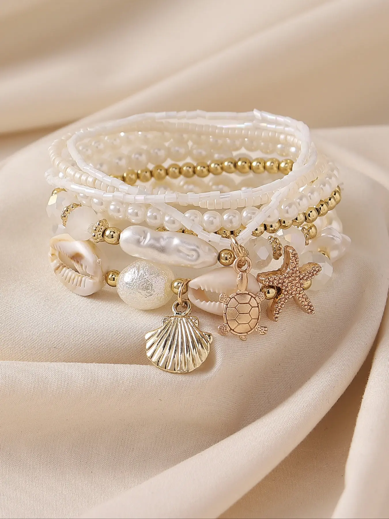 Boho Style Beaded & Starfish & Conch Design Bracelet, Bangles Bracelet Sets, Fashion Colorblock Jewelry for Women & Girls, Trendy All-match & Exquisite Jewelry for Birthday Gift Bohemian Bracelets