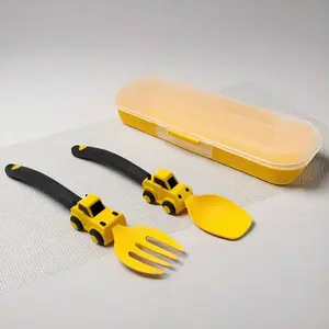 Kids Car-Themed Cutlery Set with Forks & Spoons, Soft-Grip Handles, Dishwasher Safe, Portable Design, Ideal Tableware Kit for Home & Travel Use