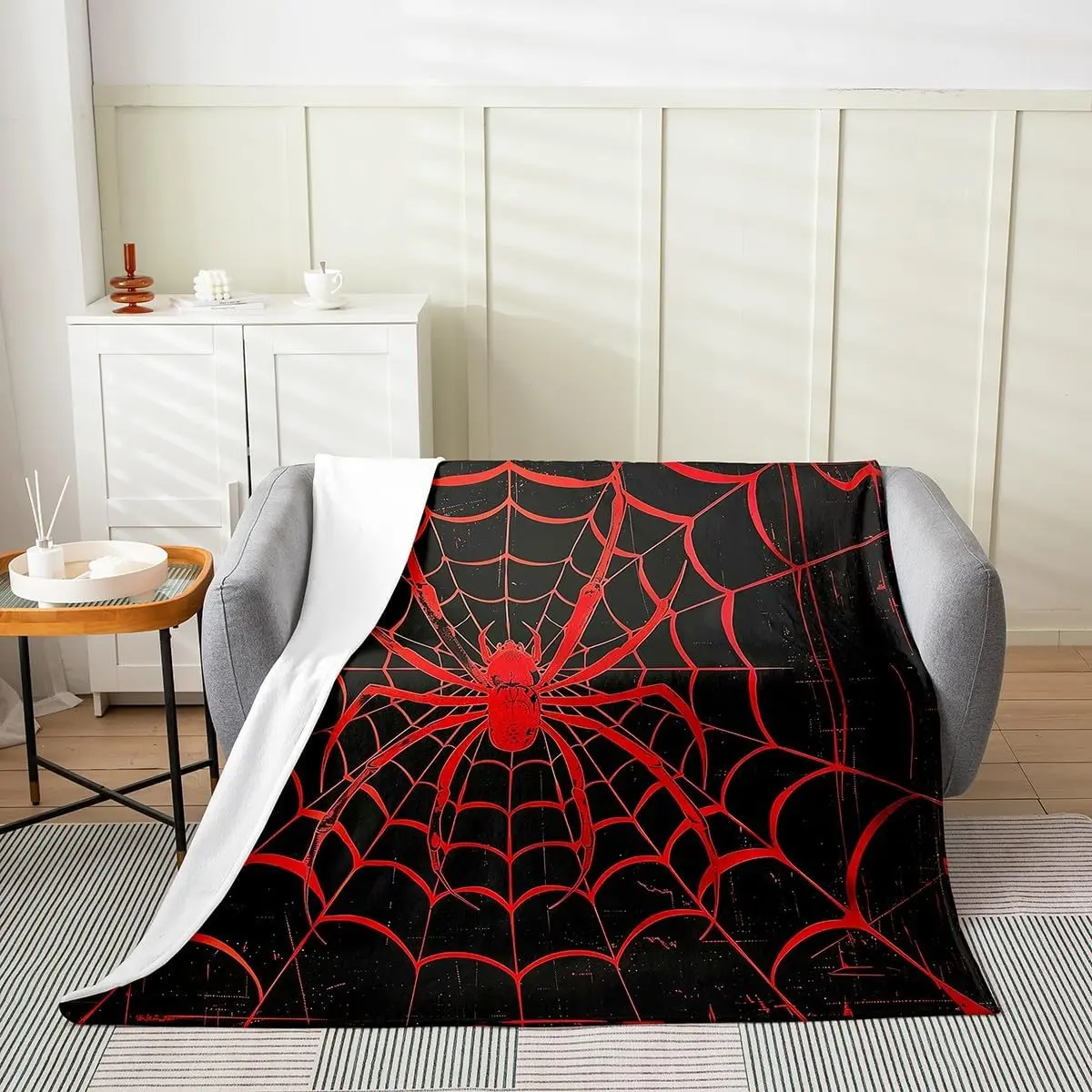 Spider Web Flannel Blanket Red Spider Arachnid Animals Print Throw Blanket,Gothic Halloween Theme Cozy Throws for Bed Couch Sofa,Kids Boys Girls Room Decor,Soft and Breathable(30 x 40 Inches)