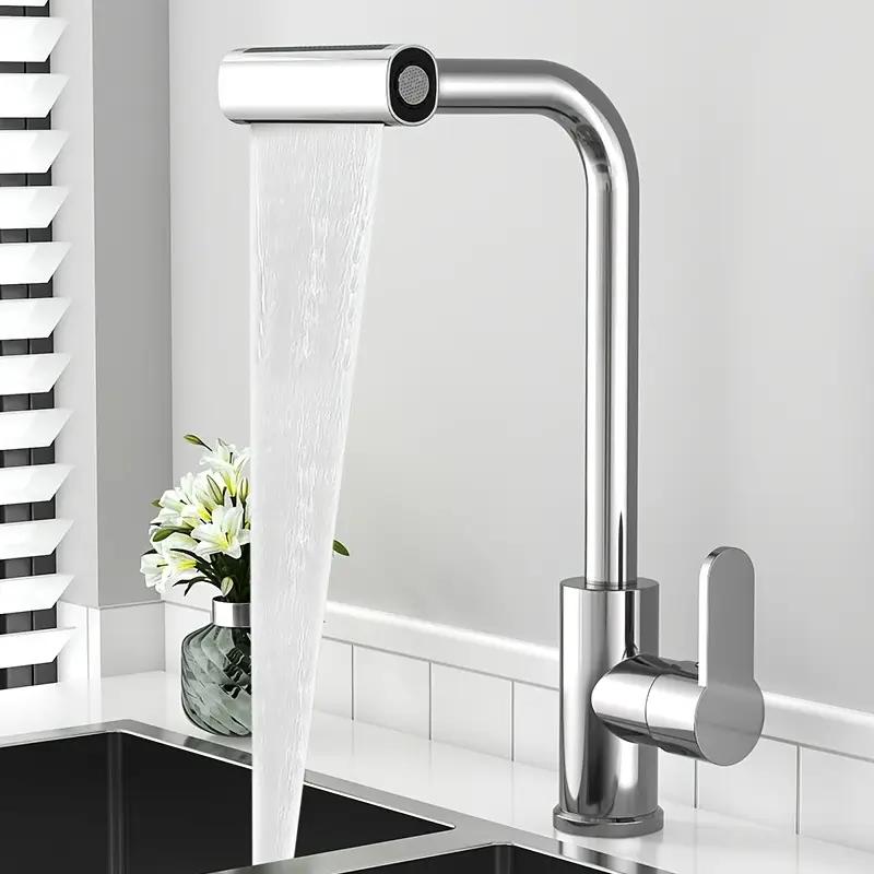 Stainless Steel Kitchen Faucet with Waterfall Feature - Multi-Function, Hot & Cold Water, Rotatable Spray Head with Inlet Pipe Included, Kitchen Water Faucet