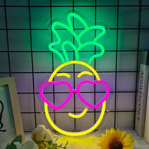 Cute Pineapple LED Neon Light Sign - 10-Level Dimmable RGB Lighting with USB-Powered Multicolor Night Light, Wall/Tabletop Decor for Home, Bar, Party, for Man Cave - Plug