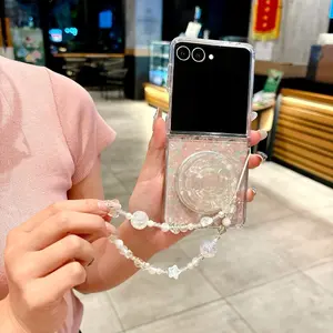 Magnetic Shell Pattern Phone Case with Stand Bracelet, Compatible with Samsung Galaxy Zflip7/6/5/3/4, Luxury Fashion Aesthetic Women's Cover