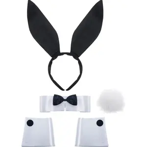 Bunny Costume Set  Ear Headband  Bow Tie Costume Cuffs  Tail for Halloween Party