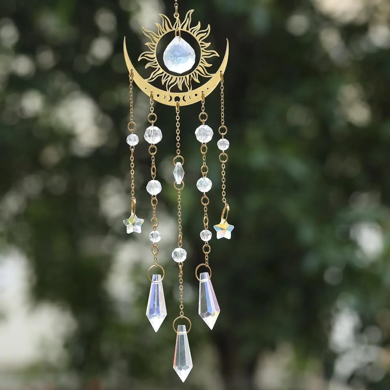 Moon & Sun Design Hanging Decor for Room Decor, Artificial Crystal Suncatcher Hangable Pendant, Home Decor, Gift for Summer, Boyfriend Gifts, Girlfrie