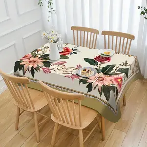 EastJia Made in USA European Vintage Floral Symmetric Pattern Rectangular Tablecloth, Woven Washable Reusable Polyester, Ideal for Indoor Outdoor, Picnics, Holiday Parties, Weddings, Birthdays, Dining & Home Decor
